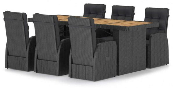 VidaXL Kültéri Étkezőgarnitúra - 7 részes - Fekete Polyrattan