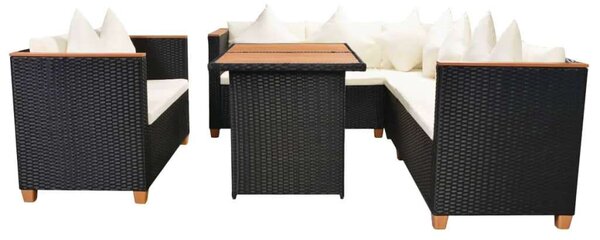VidaXL 5-részes fekete polyrattan kerti bútorszett párnákkal
