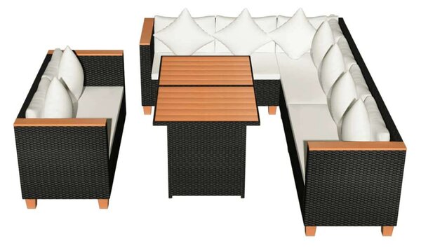 VidaXL 5-részes fekete polyrattan kerti bútorszett párnákkal