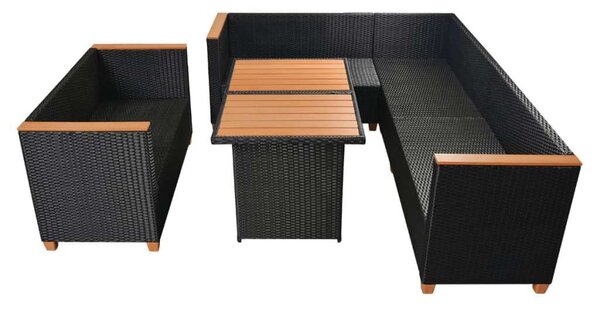 VidaXL 5-részes fekete polyrattan kerti bútorszett párnákkal