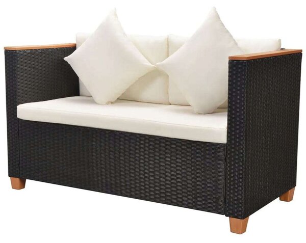 VidaXL 5-részes fekete polyrattan kerti bútorszett párnákkal