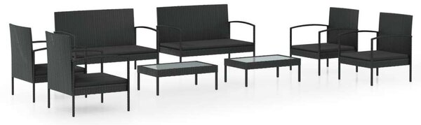 8 részes fekete polyrattan kerti ülőgarnitúra párnákkal