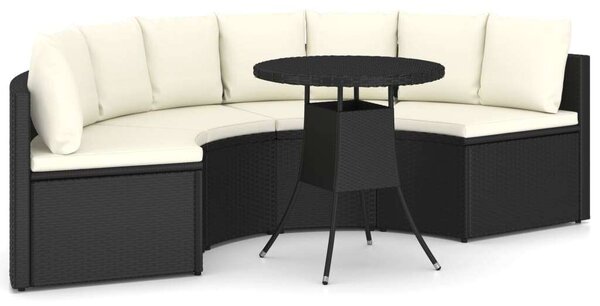 VidaXL 5 részes fekete polyrattan kerti kanapészett párnákkal