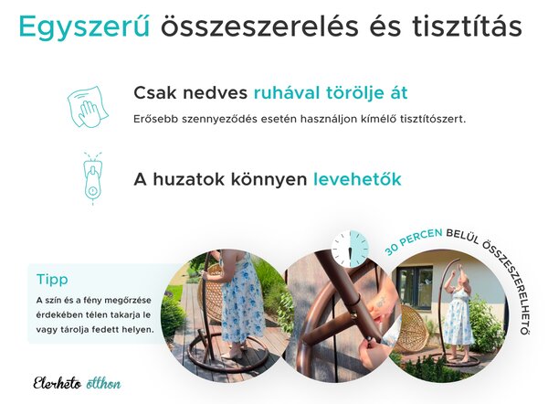 Fekete függőfotel KOKON állvánnyal, zöld-fehér párna