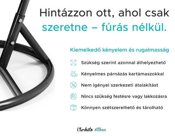 Fekete függőfotel KOKON állvánnyal, zöld-fehér párna