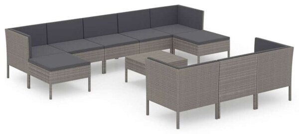 Polyrattan Kerti Ülőgarnitúra - 11 részes - Szürke