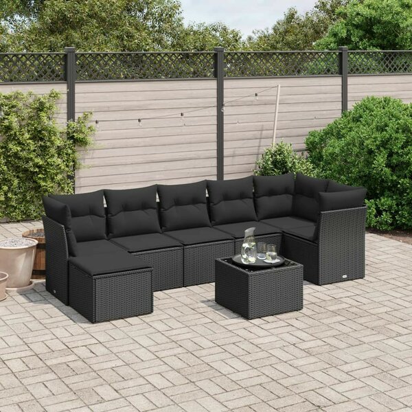 VidaXL Polyrattan Kerti Ülőgarnitúra - 8 részes - Fekete