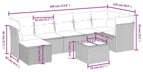 VidaXL Polyrattan Kerti Ülőgarnitúra - 8 részes - Fekete
