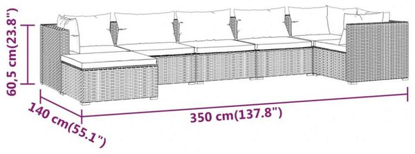 Polyrattan Kerti Ülőgarnitúra - 7 részes - Barna