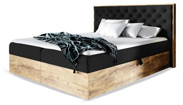 Wilsondo WOOD 3 ágyneműtartós kárpitozott boxspring ágy matraccal - fekete Kronos Méret: 160x200