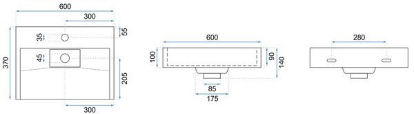 Rea, REA GOYA pultra építhető konglomerátum mosdó - matt fekete 60CM + konzol, KPL-U8779