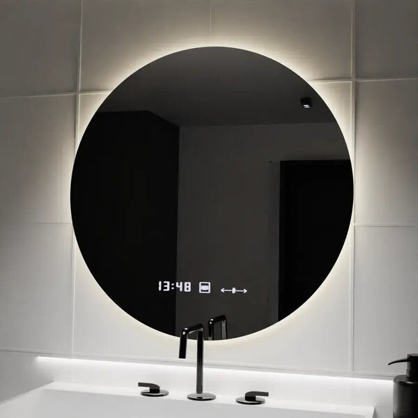Kerek LED Tükör, 70cm, Serenite MotionGlow Marcello, Páramentesítő Rendszer, Óra & Hőmérő, Szabályozható Fényerő