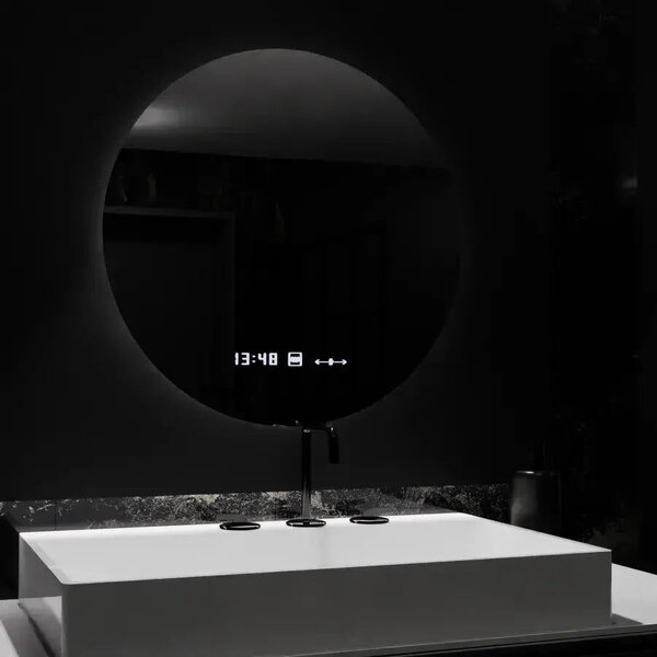 Kerek LED Tükör, 70cm, Serenite MotionGlow Marcello, Páramentesítő Rendszer, Óra & Hőmérő, Szabályozható Fényerő