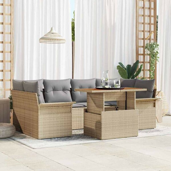 VidaXL Kerti Kanapé Szett tárolóval 7 pcs Bézs Poli rattan
