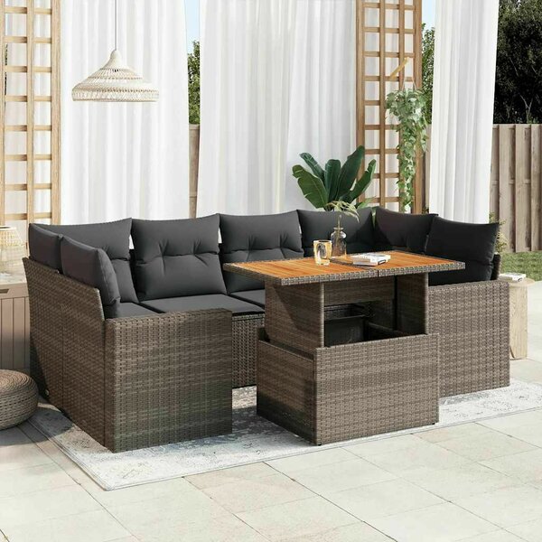 VidaXL Polyrattan Kerti Ülőgarnitúra - 7 részes - Szürke