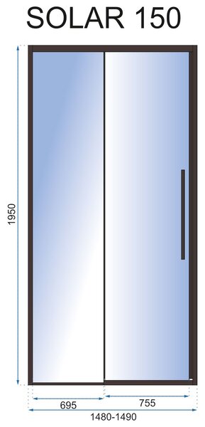 Rea Solar, tolóajtós zuhanyajtó 150x195 cm, 6mm átlátszó üveg, fekete profil, REA-K6360