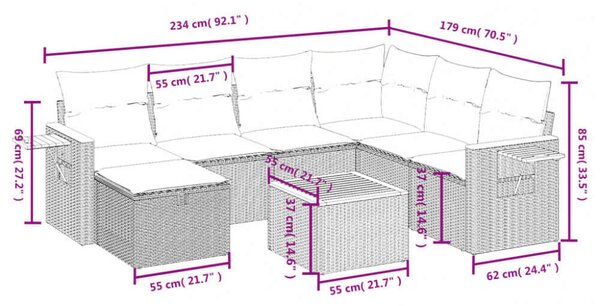VidaXL Polyrattan Kerti Ülőgarnitúra - 8 részes