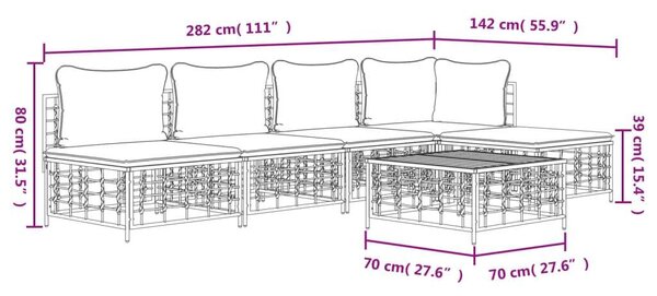 VidaXL Polyrattan Kerti Ülőgarnitúra - 6 részes - Antracit Szürke