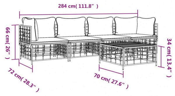 VidaXL Polyrattan Kerti Ülőgarnitúra - 5 részes