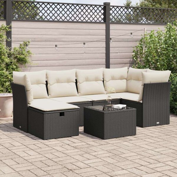 VidaXL Polyrattan Kerti Ülőgarnitúra - 7 részes - Fekete