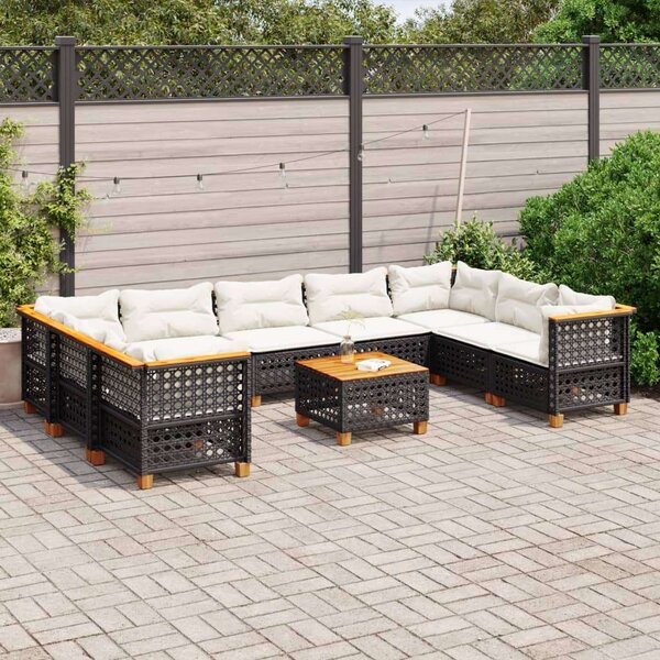 Polyrattan Kerti Ülőgarnitúra - 10 részes - Fekete