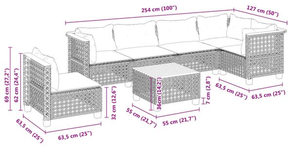 VidaXL - 7 Részes Kerti Ülőgarnitúra - Fekete Polyrattan