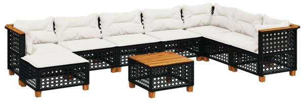 Polyrattan Kerti Ülőgarnitúra - 9 részes - Fekete