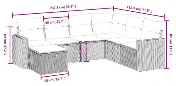 VidaXL Polyrattan Kerti Ülőgarnitúra - 7 részes - Fekete