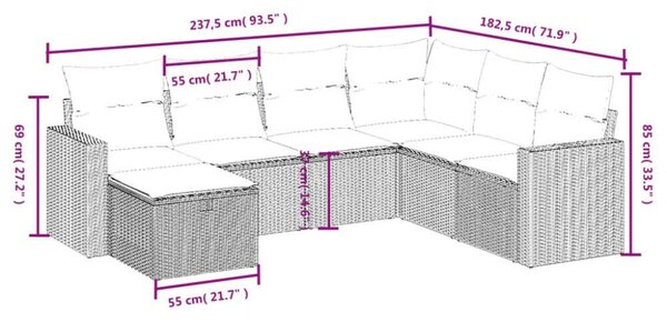 VidaXL Polyrattan Kerti Ülőgarnitúra - 7 részes - Fekete