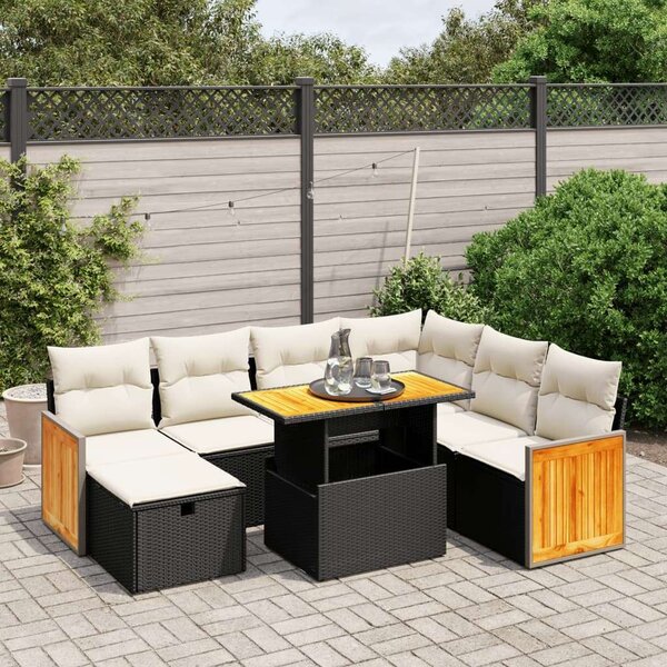 VidaXL 8 részes Kerti Ülőgarnitúra - Fekete Polyrattan