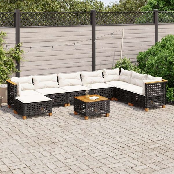 Polyrattan Kerti Ülőgarnitúra - 9 részes - Fekete