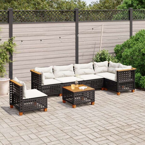 VidaXL - 7 Részes Kerti Ülőgarnitúra - Fekete Polyrattan