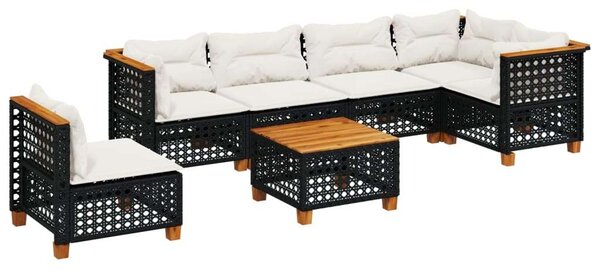 VidaXL - 7 Részes Kerti Ülőgarnitúra - Fekete Polyrattan
