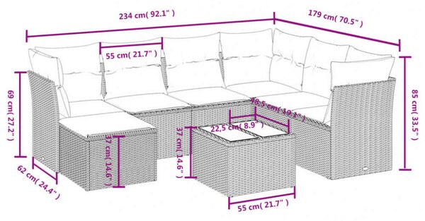 VidaXL Polyrattan Kerti Ülőgarnitúra - 8 részes - Fekete