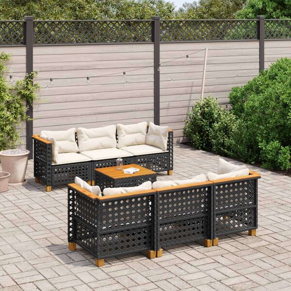 VidaXL Polyrattan Kerti Ülőgarnitúra - 7 részes - Fekete