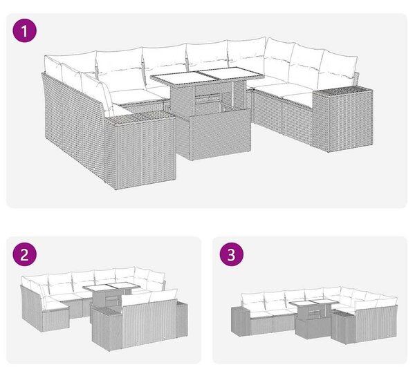 VidaXL 10 részes fekete polyrattan akácfa kerti ülőgarnitúra párnákkal