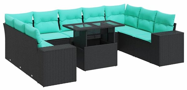 VidaXL 10 részes fekete polyrattan akácfa kerti ülőgarnitúra párnákkal
