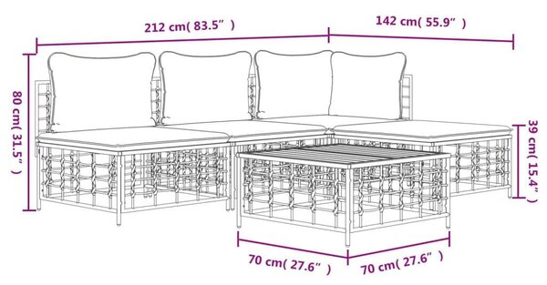 VidaXL Polyrattan Kerti Ülőgarnitúra - 5 részes - Antracitszürke