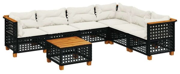 VidaXL 7 részes fekete polyrattan kerti ülőgarnitúra párnával