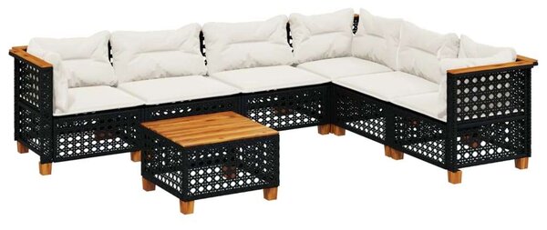 VidaXL 7 részes fekete polyrattan kerti ülőgarnitúra párnával