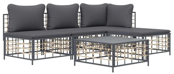 VidaXL Polyrattan Kerti Ülőgarnitúra - 5 részes - Antracitszürke