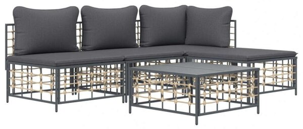 VidaXL Polyrattan Kerti Ülőgarnitúra - 5 részes - Antracitszürke