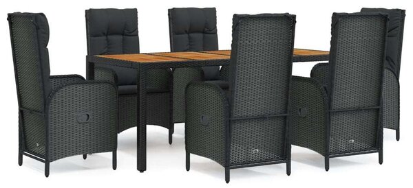 VidaXL 7 részes fekete polyrattan kerti étkezőgarnitúra párnával