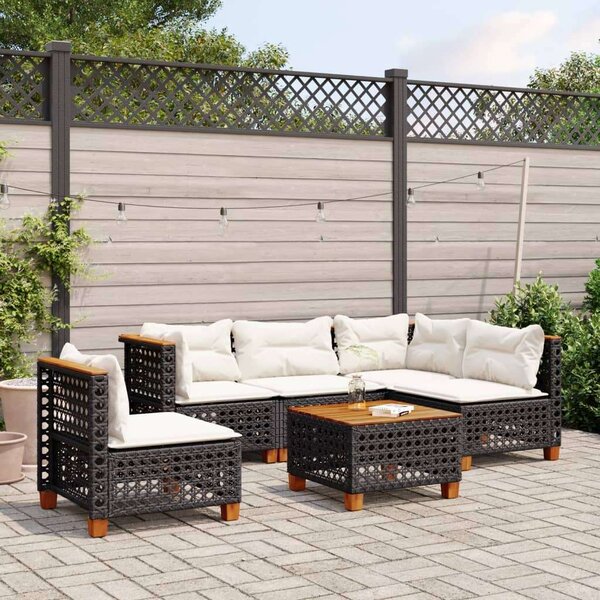 Polyrattan Kerti Ülőgarnitúra - 6 részes - Fekete