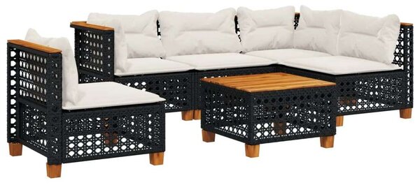 Polyrattan Kerti Ülőgarnitúra - 6 részes - Fekete