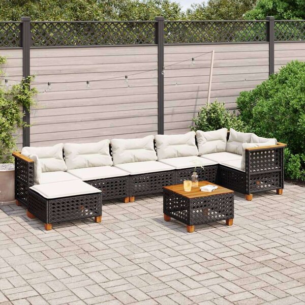 VidaXL 8 részes fekete polyrattan kerti ülőgarnitúra párnákkal