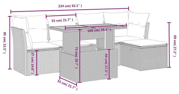 VidaXL Polyrattan Kerti Ülőgarnitúra - 6 részes - Fekete