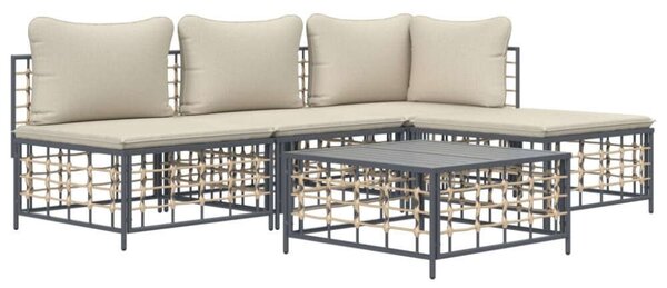 VidaXL 5-részes antracitszürke polyrattan kerti ülőgarnitúra párnákkal