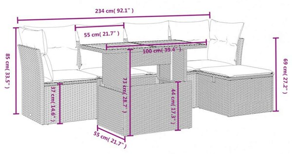 VidaXL Polyrattan Kerti Ülőgarnitúra - 6 részes - Fekete