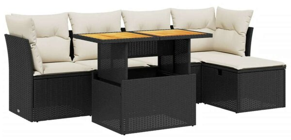 VidaXL Polyrattan Kerti Ülőgarnitúra - 6 részes - Fekete
